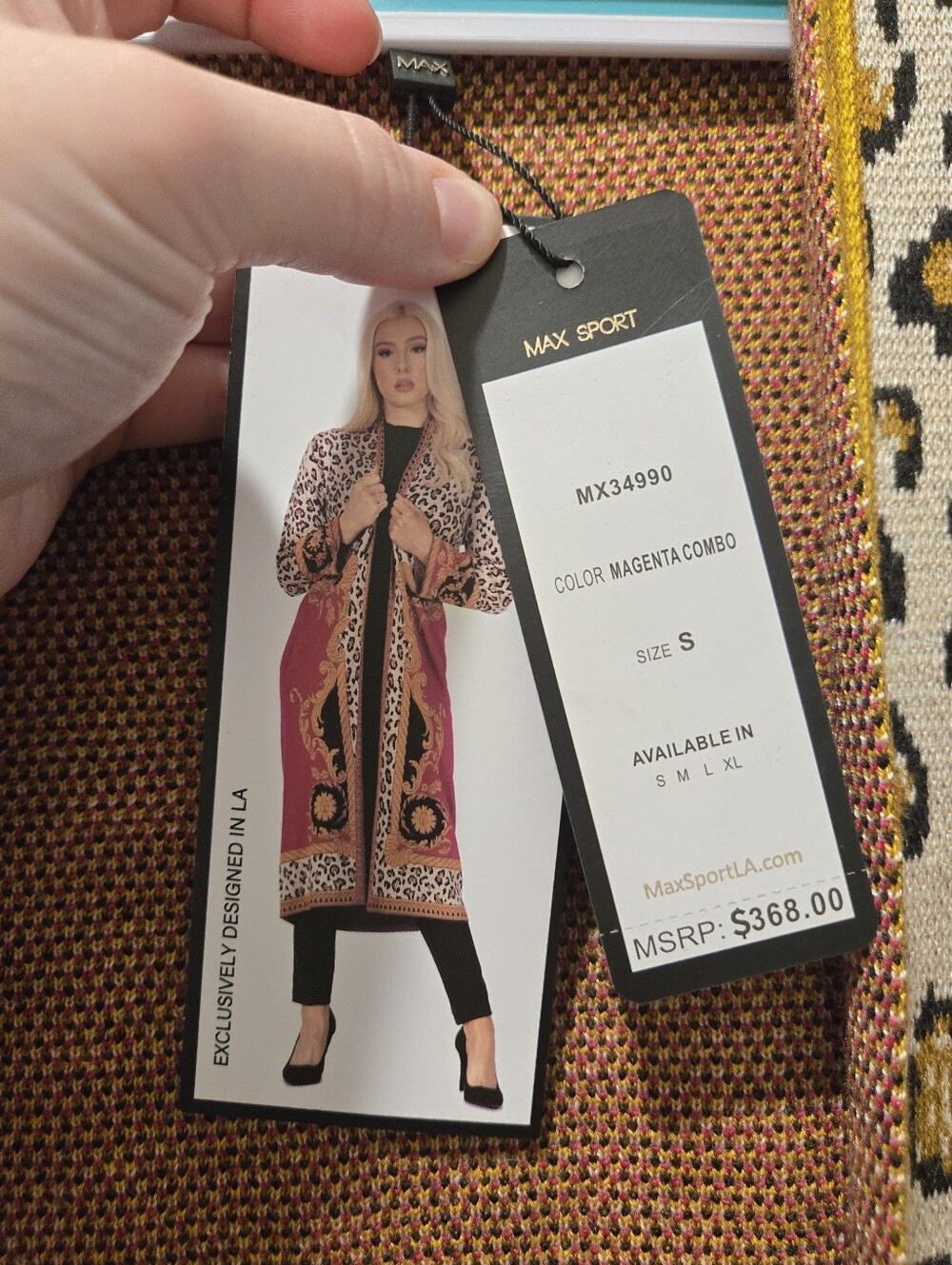 NWT Max Sport Women's Long Leopard Mix Print Duster Cardigan Sweater - Size S - Picture 4 of 7